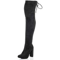 spylovebuy jackson lace up block heel over knee tall boots grey suede  ...