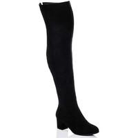 Spylovebuy ATOMA Block Heel Over Knee Tall Boots - Black Suede Style women\'s High Boots in black