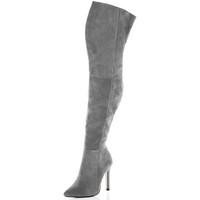 Spylovebuy BALI High Heel Stiletto Over Knee Tall Boots - Grey Suede Style women\'s High Boots in grey