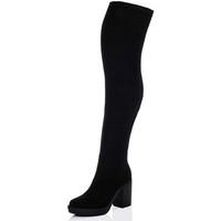 Spylovebuy NORFOLK Platform Block Heel Over Knee Tall Boots - Black Suede women\'s High Boots in black