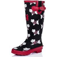 Spylovebuy IGLOO Knee High Flat Festival Wellies Rain Boots - Westie Dog women\'s Wellington Boots in black