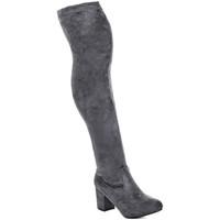 spylovebuy atoma block heel over knee tall boots grey suede style wome ...