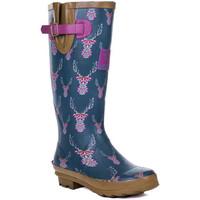Spylovebuy IGLOO Knee High Flat Festival Wellies Rain Boots - Stag women\'s Wellington Boots in blue