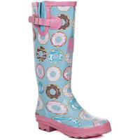 Spylovebuy IGLOO Knee High Flat Festival Wellies Rain Boots - Doughnuts women\'s Wellington Boots in blue