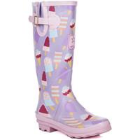 Spylovebuy IGLOO Knee High Flat Festival Wellies Rain Boots - Ice Cream women\'s Wellington Boots in pink