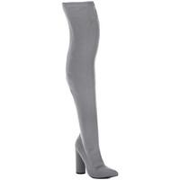 Spylovebuy TAMARA Pointed Toe Cylinder Heel Over Knee Tall Boots - Grey Ly women\'s High Boots in grey
