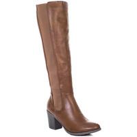spylovebuy socotra stretch block heel knee high tall boots tan leather ...
