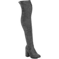 Spylovebuy CRISTALES Zip Block Heel Over Knee Tall Boots - Grey Suede Styl women\'s High Boots in grey