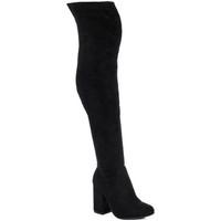 Spylovebuy CRISTALES Zip Block Heel Over Knee Tall Boots - Black Suede Sty women\'s High Boots in black