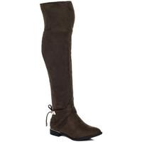 Spylovebuy LANIJO Metal Trim Bow Block Heel Over Knee Tall Boots - Brown S women\'s High Boots in brown