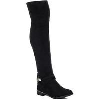 Spylovebuy LANIJO Metal Trim Bow Block Heel Over Knee Tall Boots - Black S women\'s High Boots in black