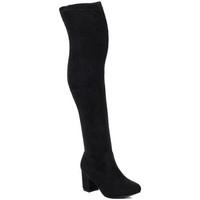 Spylovebuy GIDEON Stretch Over Knee Tall Boots - Black Suede Style women\'s High Boots in black