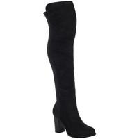 Spylovebuy WILEY Stretch Block Heel Over Knee Tall Boots - Black Suede Sty women\'s Low Ankle Boots in black