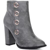 spylovebuy cillian block heel ankle boots shoes grey suede style women ...