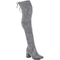 spylovebuy sleek lace up flared block heel thigh boots grey suede styl ...