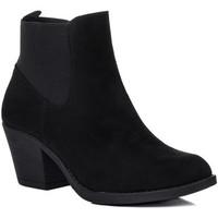 Spylovebuy LONGSHENG Block Heel Chelsea Boots - Black Suede Style women\'s Low Ankle Boots in black