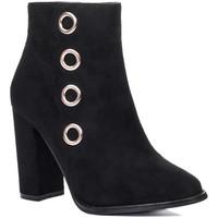 spylovebuy cillian block heel ankle boots shoes black suede style wome ...