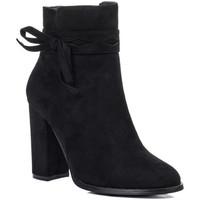 spylovebuy cherish block heel bow ankle boots shoes black suede style  ...