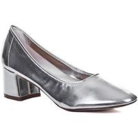 spylovebuy wren block heel court shoes silver leather style womens cou ...