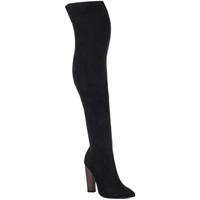 Spylovebuy VAGAS Pointed Toe Block Heel Over Knee Tall Boots - Black Suede women\'s High Boots in black