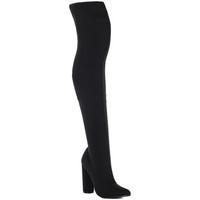 Spylovebuy TAMARA Pointed Toe Cylinder Heel Over Knee Tall Boots - Black L women\'s High Boots in black