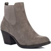 Spylovebuy LONGSHENG Block Heel Chelsea Boots - Taupe Suede Style women\'s Low Ankle Boots in brown
