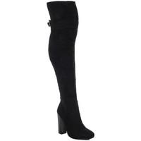 Spylovebuy LOCKE Buckle Block Heel Over Knee Tall Boots - Black Suede Styl women\'s High Boots in black