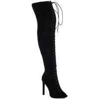 spylovebuy zentrix lace up high heel stiletto over knee tall boots bla ...
