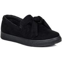 Spylovebuy KEFIR Platform Bow Flat Loafer Shoes - Black Suede Style women\'s Slip-ons (Shoes) in black