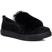 Spylovebuy BONBON Furry Flat Loafer Shoes - Black Suede Style women\'s Sandals in black