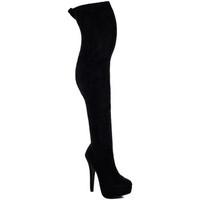 Spylovebuy GANGES Platform High Heel Stiletto Thigh Boots - Black Suede St women\'s High Boots in black