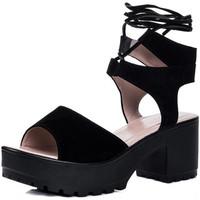 Spylovebuy Molly Open Peep Toe Mid Heel Sandals Shoes - Black Suede Style women\'s Sandals in black