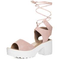 spylovebuy molly open peep toe mid heel sandals shoes pink leather sty ...
