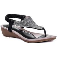 Spylovebuy ALOHA Diamante Wedge Heel Flip Flop Sandals Shoes - Black Leath women\'s Sandals in black