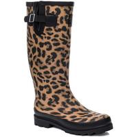 Spylovebuy TRISHA Adjustable Buckle Flat Festival Wellies Rain Boots - Leo women\'s Wellington Boots in brown