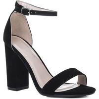 Spylovebuy SASS Open Peep Toe Block Heel Sandals Shoes - Black Suede Style women\'s Sandals in black