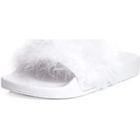 spylovebuy elesia faux feather sliders flat sandals shoes white rubber ...