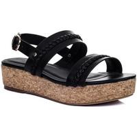 Spylovebuy MELAYAN Platform Wedge Heel Flatform Sandals Shoes - Black Leat women\'s Sandals in black