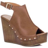 Spylovebuy WOWED Platform Croc Print Wedge Heel Sandals Shoes - Tan Leathe women\'s Sandals in brown
