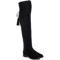 spylovebuy vive stretch flat knee high tall boots black suede style wo ...