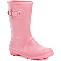 Spylovebuy CHANTILLY Buckle Flat Festival Wellies Rain Boots - Pink Calf women\'s Wellington Boots in pink