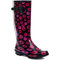 Spylovebuy CHANTILLY Buckle Flat Festival Wellies Rain Boots - Lips women\'s Wellington Boots in black