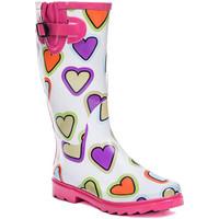 Spylovebuy CHANTILLY Buckle Flat Festival Wellies Rain Boots - White Heart women\'s Wellington Boots in white