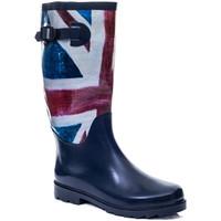 Spylovebuy CHANTILLY Buckle Flat Festival Wellies Rain Boots - Union Jack women\'s Wellington Boots in blue