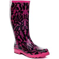 Spylovebuy CHANTILLY Buckle Flat Festival Wellies Rain Boots - Pink Lace women\'s Wellington Boots in pink