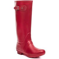 Spylovebuy CHANTILLY Buckle Flat Festival Wellies Rain Boots - Red women\'s Wellington Boots in red