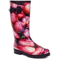 Spylovebuy CHANTILLY Buckle Flat Festival Wellies Rain Boots - Apples women\'s Wellington Boots in red