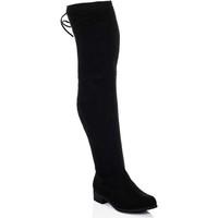 Spylovebuy HUNTSVILLE Block Heel Over Knee Tall Boots - Black Suede Style women\'s High Boots in black