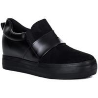 Spylovebuy PYTHON Platform Hidden Wedge Heel Loafer Shoes - Black Suede St women\'s Shoes (Trainers) in black