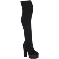 Spylovebuy HOBBS Platform Cleated Sole Block Heel Over Knee Tall Boots - B women\'s High Boots in black